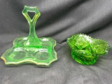 Uranium Glass Bowl and Condiment Holder