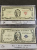 Slabbed 1935 $1 Silver Certificate & 1953 $2 United States Note Both Uncirculated