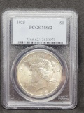 1925 PCGS MS62 Choice Brilliant Uncirculated Blast White Peace Dollar