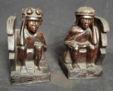2 hand carved wooden bookends
