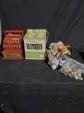 Junior chef oven. Happy Time cash Regester.5 beanie babies. Bag of marbles.