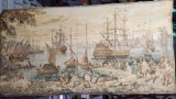 Rug with old ships by the dock 6ft long