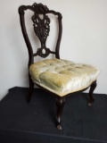 Small unique vintage wooden chair with upholstery seat
