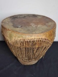 Handmade drum made from animal hide.