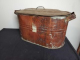 Vintage copper tin tub with lid.