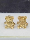 14 kt Pure Gold Teddy Bear Earrings nice like New Designer Gold