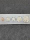 1902 5-Coin Circulated Date Set with 90% Silver in Hard Plastic Holder