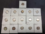 Collection of 16 Different Early Mercury Dimes from the Teens and Twenties including Mintmarks