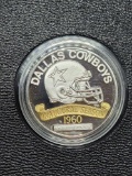 Rare Dallas Cowboys NFL 75th Anniversary .999 Fine Silver & Gold NFL Game Coin