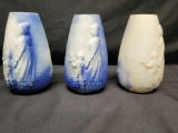 Three Delft Blue Milkglass vases Mother w Child