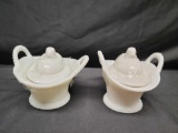 Westmoreland Milkglass Two covered Chick baskets