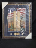 Framed September 11, 2001 picture with 2 new York coins.