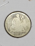 Seated Liberty Dime 1875 CC Rare Date Good+ Beauty Original