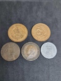 Copper and non silver very old foreign coin lot 20s 30s and 40s 50s date 5 coins Antique