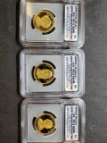 Lot of 3 ICG Proof 70 certified DCAM 2011 Presidential Gold Dollars Adams Jackson Van Buren