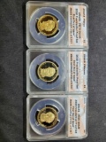 Lot of 3 ANACS Proof 70 Certified DCAM 2011 Presidential gold Dollars Pierce Fillmore Taylor