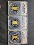 Lot of 3 ANACS Proof 70 certified 2011 Presidential Gold Dollars W.H Harrison Tyler polk