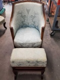 Vintage floral upholstery design chair with matching ottoman.