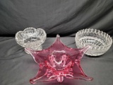 Pink Crysral Starfish dish Two crystal bowls