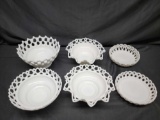 Pair of Atterbury Dancing Sailor Milkglass bowls