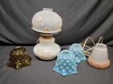 Pair Blue Fenton Hobnail Lamp shades Electrified oil lamp