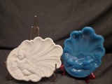 Two Boudoir Dishes Blue White milkglass