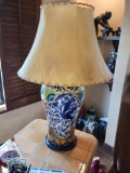 Talavera Pottery Jar shaped Lamp w Hide shade
