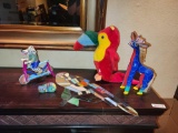 Stain glass parrot Colorful Wooden giraffe and dog cat