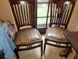 PaIr of High back wood chairs w Leather seats