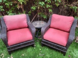 Pair Outdoor Wicker chairs w round table