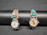 Silver Turquoise Coral Watches Mickey Mouse face