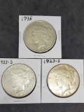 Peace Dollar lot of 3 silver coins 2 1923-S and 1935