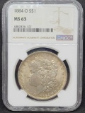 1884-O Morgan Silver Dollar MS63 slabbed coin