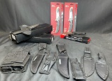 Survival Knife Lot. Fang by TRS. Talon By Hoffman Richter Axl by Kershaw and assorted Sheaths