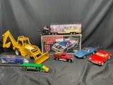 Collectible Toy Vehicle Lot. Vintage Electronic Lamborghini Police Car, Semi Trucks, Ertl Dozer