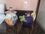 Handmade Handpainted Biscuit jar by Cloud Folsom Eggplant Teapot
