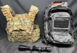Tactical Equipment. Shellback Multicam, 5.11 + Backpack and Tasso Optics Rifle Scope.