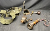 Misc Utility Parts Lot Bell Telephone 1877 Phone Receiver and Crank, Seal press and Straps