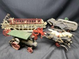 Vintage Diecast Toys By Case. Tractor, Fire Ladders, Horses, Harvester