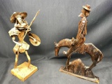 Wooden Art Sculptures Conquistador and Man on Horse