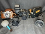 Lot Of Cameras and Old Photo Post Cards. Kodak Retina Reflex Kodachrome 2 Nikon