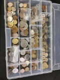 box of foreign coins, Mexico, Canada,
