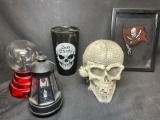 Skull Storage Box, Skull Thermos Cup, Skull Stained Glass Art Mini Plasma Ball and Mini Light