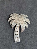 .925 Sterling Silver with Diamonds Palm Tree Pendant Like New Condition Over 2 Grams
