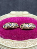 .925 Sterling Silver with Sapphires Gold Plated Earrings Like New Condition Over 4 Grams