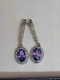 1 ... Carat Tanzanite and Diamond Oval Drop Earrings in .925 Sterling Silver New