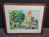 1943 Bohemian Castle Watercolor Painting