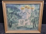 Signed Russian Artist Pastel Painting Russian Castle