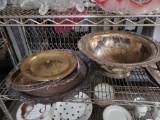 Shelf of Silver Plate Trays Bowls