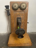 Antique Oak Wall Mount Hand Crank Telephone Western Electric Company 1907 1900s